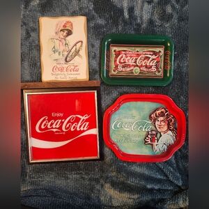 Coca-Cola Collectible Tin And Wood  Sign Set - Red and Green